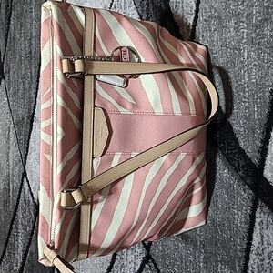 Coach Ivory & Pink Zebra Print Shoulder Handbag Purse PRICE FIRM